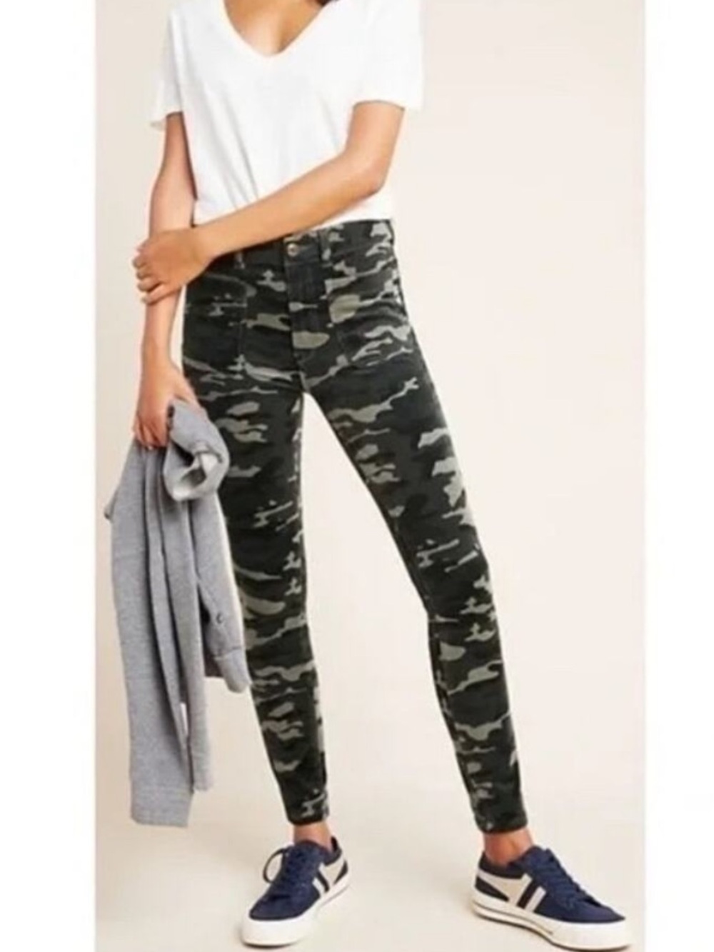 Pilcro Letterpress Womens Green Camo Velvet Pants Stretch Skinny Mid-Rise
